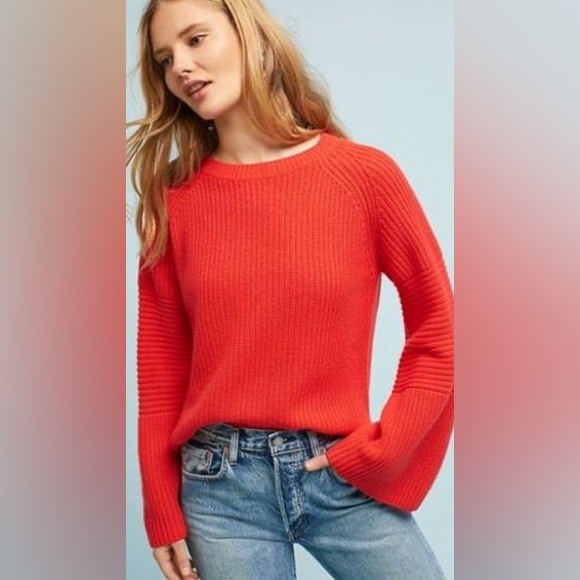 Anthropologie Sweaters - Anthropologie Needle Leah Ribbed Pullover Bell Sleeve Sweater Orange